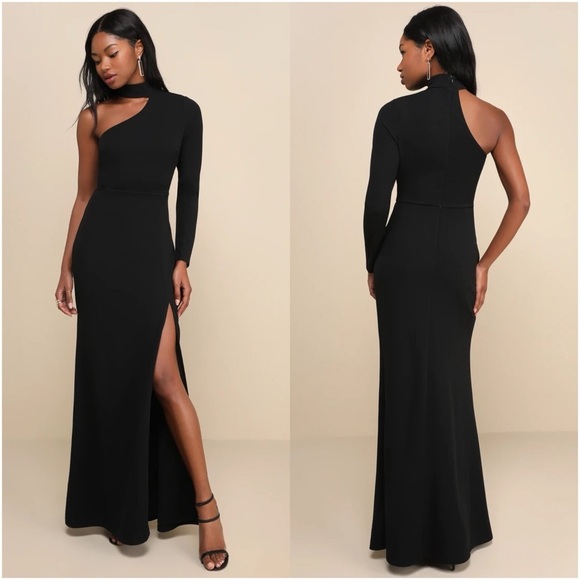 LULU’S Keep It Interesting Black Cutout One-Shoulder Maxi Dress - Picture 1 of 5